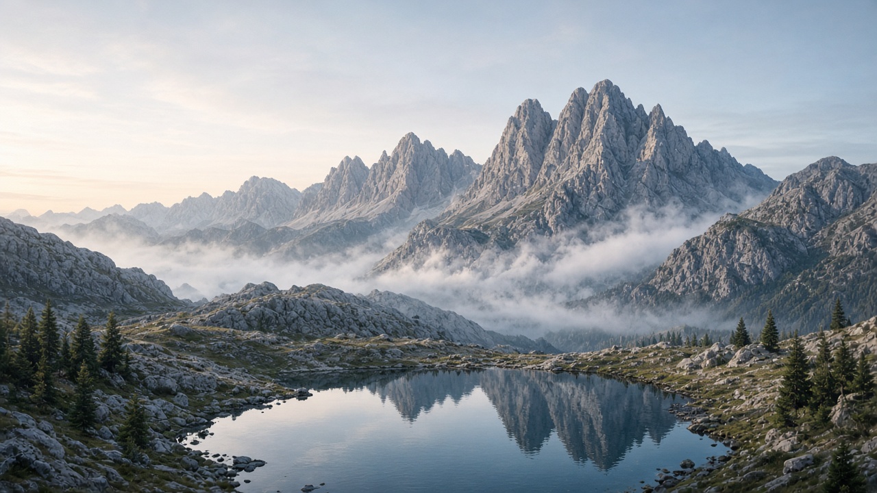 Durmitor mountain peaks above an alpine lake